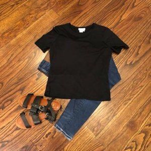 EUC BARNEYS NEW YORK Black Silk/Spandex Tee Medium